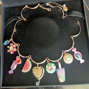Betsey Johnson BOARDWALK SWEETS CHARMY Rose Gold & Crystals Necklace